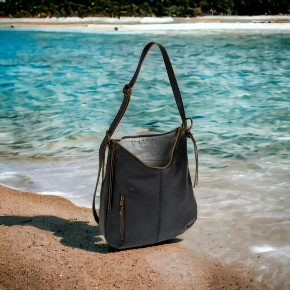 Luxury Black Vegan Leather Minimalist Convertible Backpack